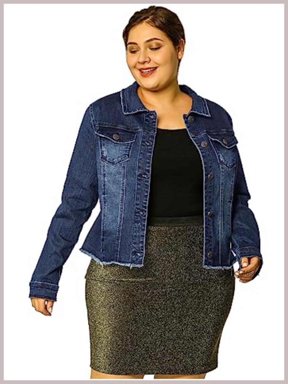 Plus Size Washed Frayed Denim Jacket Button Down Jean Shacket